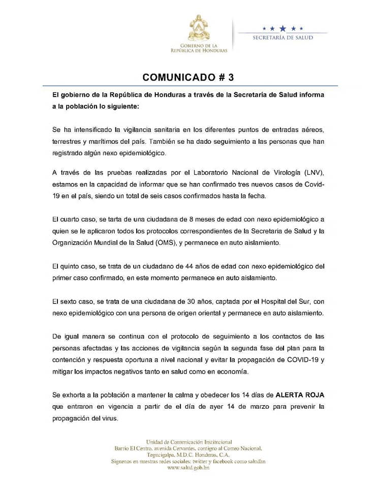 Ordenan cierre de fronteras y casos de coronavirus se elevan a seis