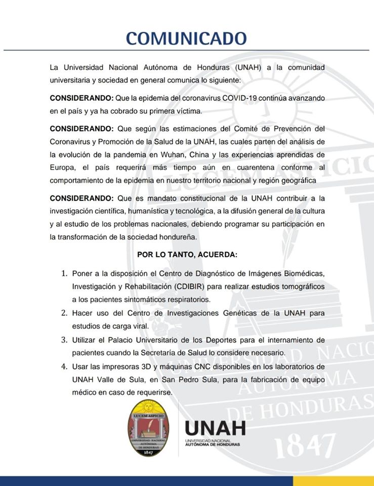 UNAH propone estrategia integral contra emergencia por COVID-19