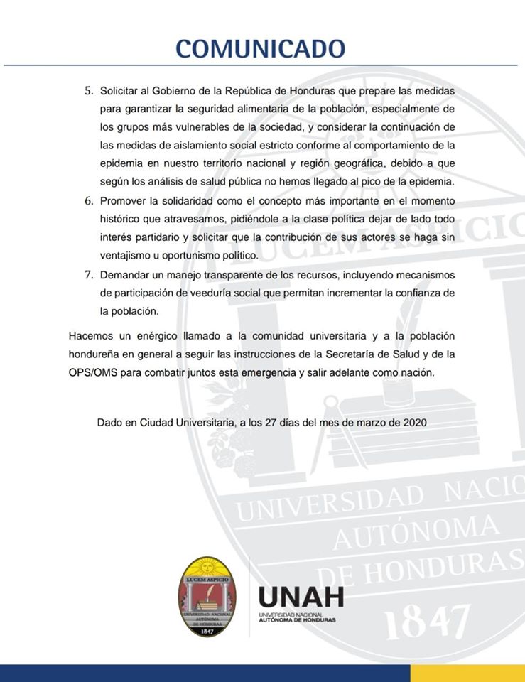 UNAH propone estrategia integral contra emergencia por COVID-19