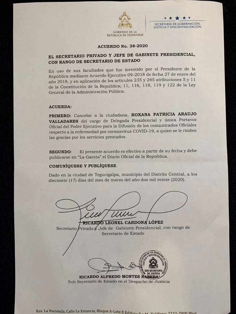 Roxana Araujo separada del cargo de vocera oficial sobre COVID -19