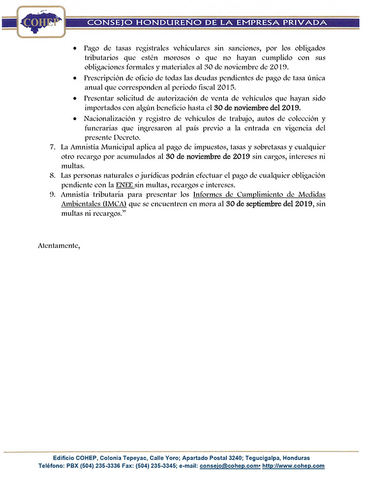 COHEP aclara que amnistía aprobada en el CN no es condonación