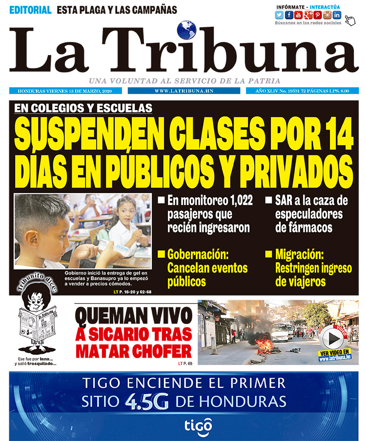 SUSPENDEN CLASES POR 14 DÍAS EN PÚBLICOS Y PRIVADOS