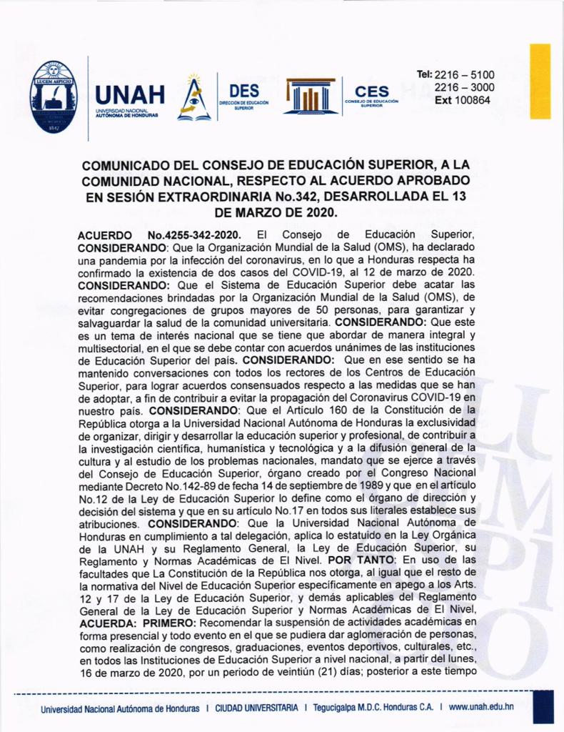 Suspenden actividades en todas las universidades por 21 días ante COVID-19 
