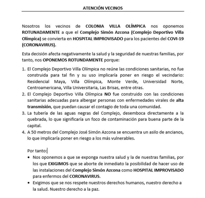 Vecinos de residencial Centroamericana protestan por albergue en la Villa Olímpica