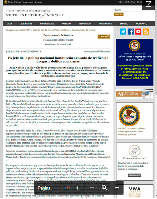 Fiscalía de EE.UU. acusa al “Tigre” Bonilla por tres cargos de importar droga y armas