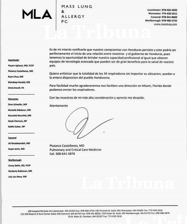 Médico hondureño residente en EEUU logra donación de 34 ventiladores mecánicos