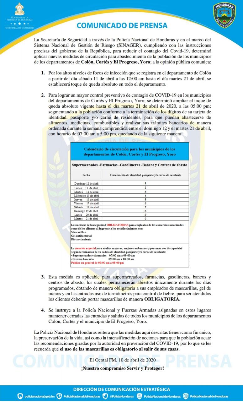 Casos de COVID-19 suman 392; amplían toque de queda en Colón, Cortés y El Progreso