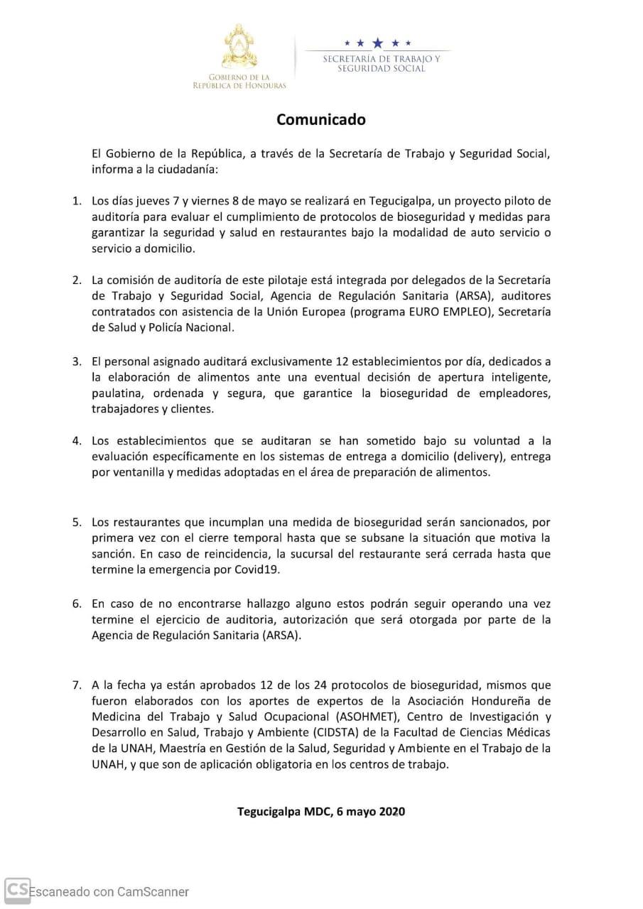 Auditarán protocolos de bioseguridad en 12 restaurantes ante eventual apertura