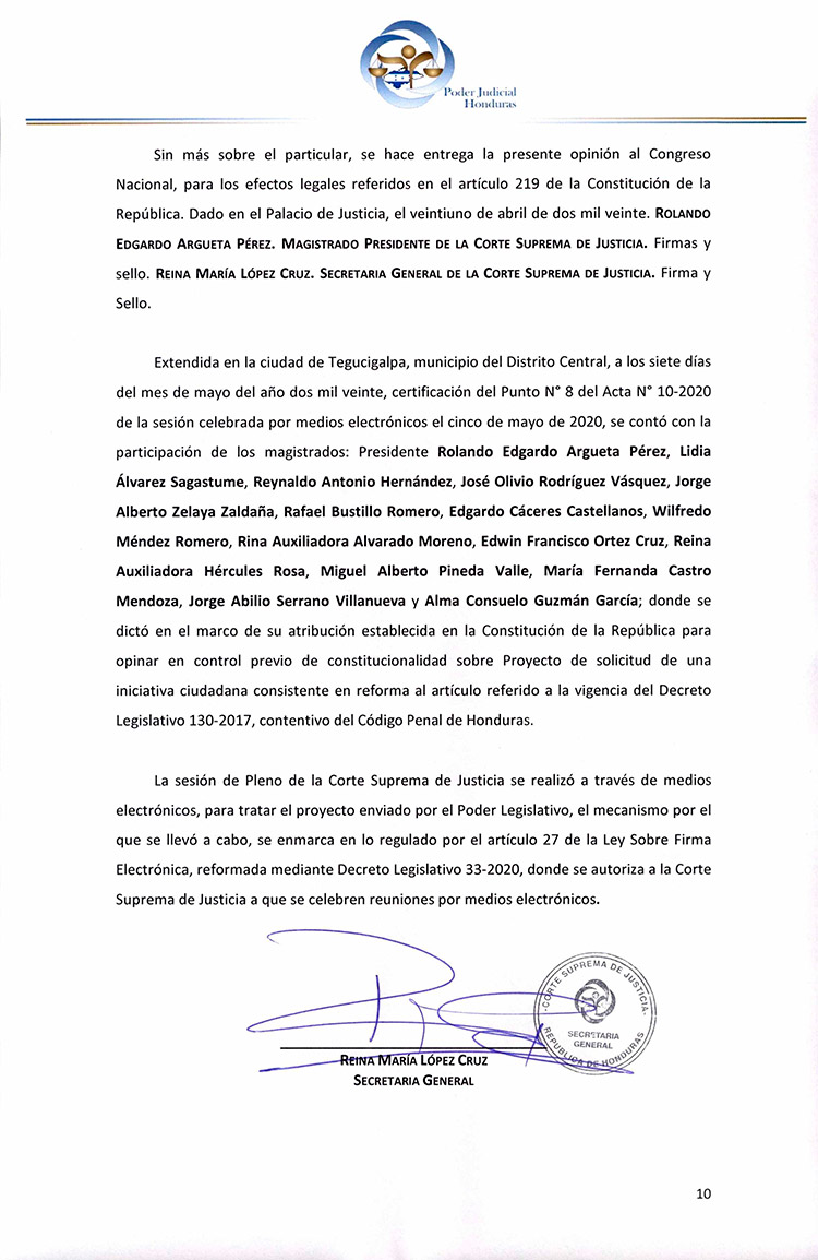 CSJ opina que no se aprueba ley de iniciativa ciudadana para que no entre en vigencia Código Penal