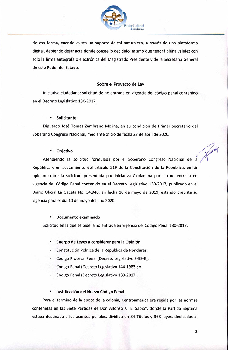 CSJ opina que no se aprueba ley de iniciativa ciudadana para que no entre en vigencia Código Penal