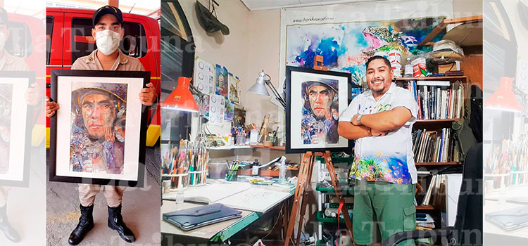Bombero hondureño ya tiene en sus manos pintura de acuarelista Sampedrano
