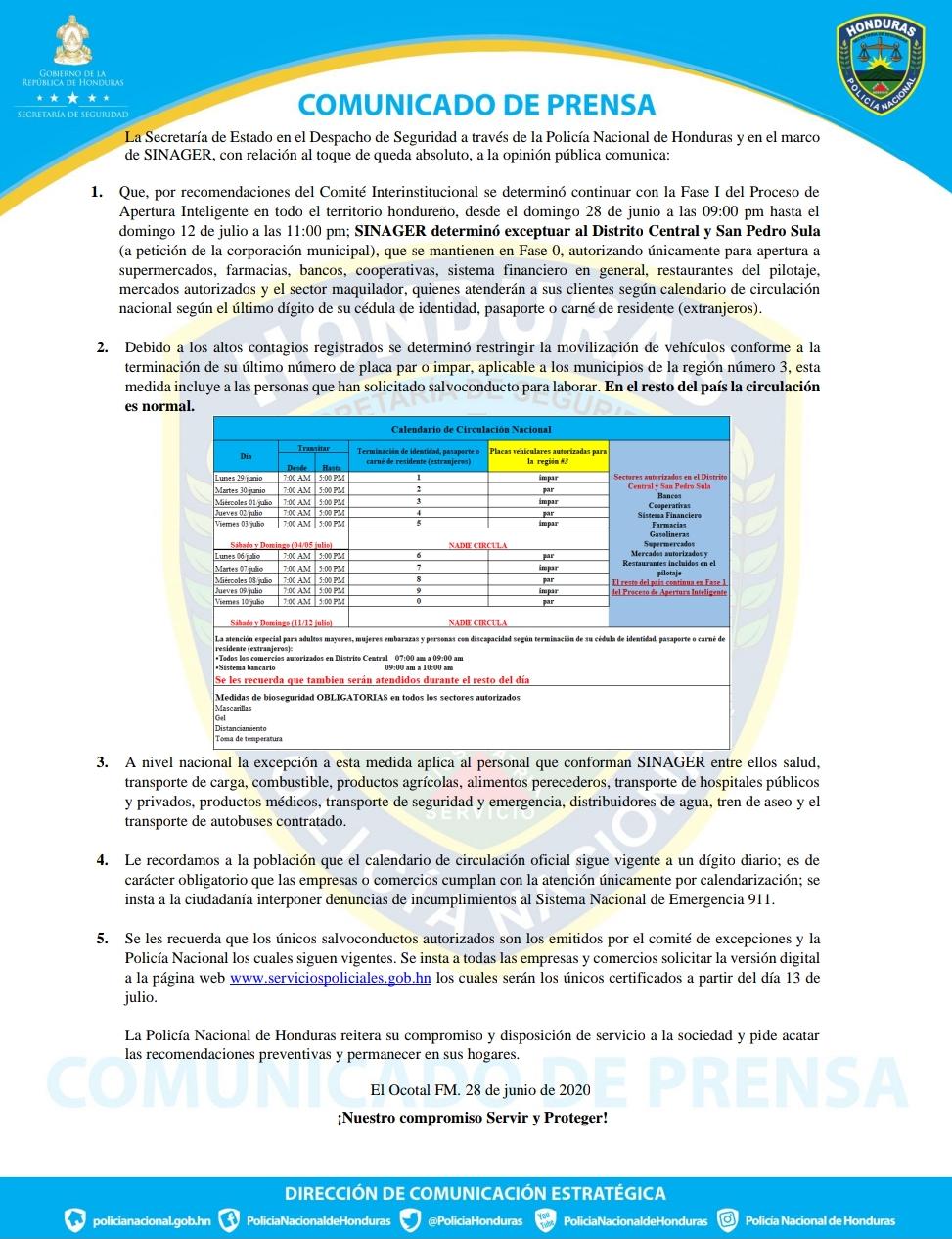 Seguridad anuncia restricción de la circulación vehicular por pandemia