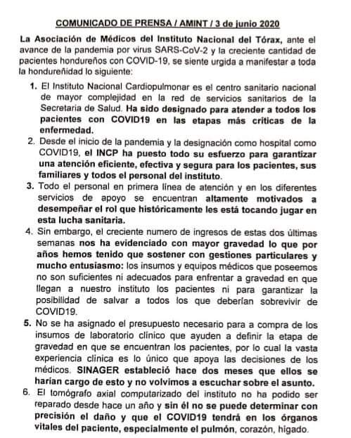 Médicos del hospital de El Toráx denuncian falta de equipo para atender pandemia