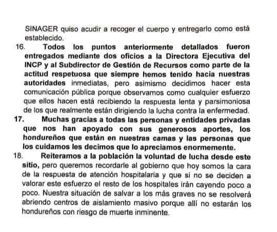 Médicos del hospital de El Toráx denuncian falta de equipo para atender pandemia