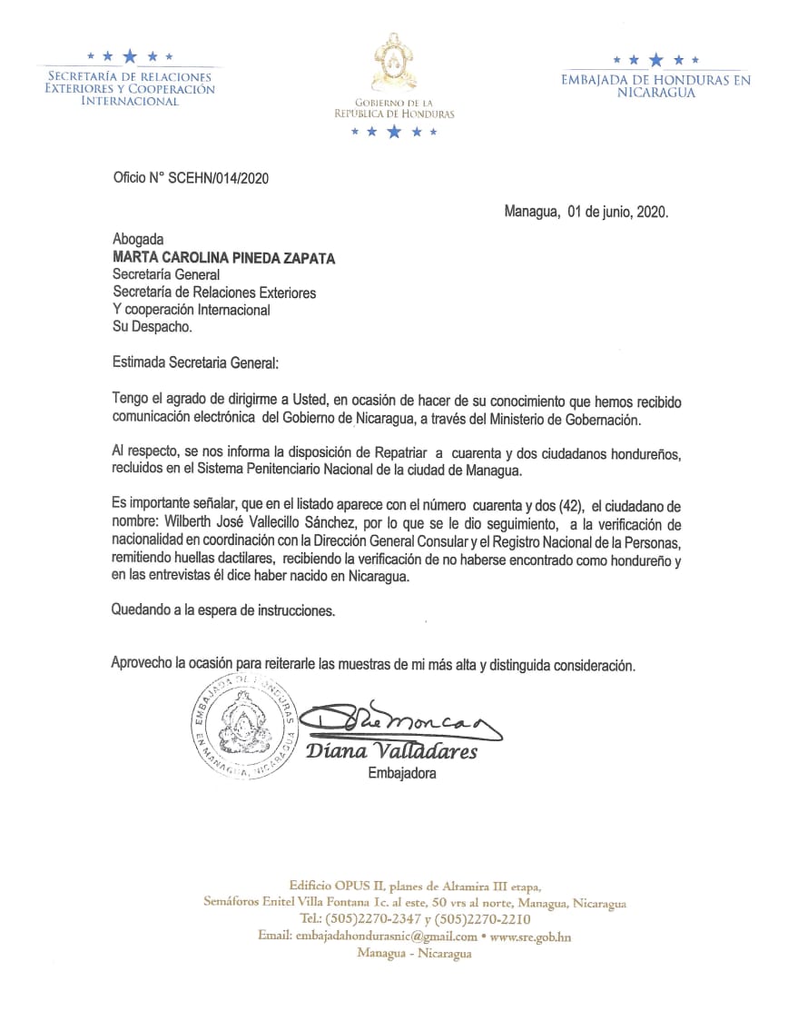 Repatriación de 42 privados de libertad hondureños juzgados en Nicaragua