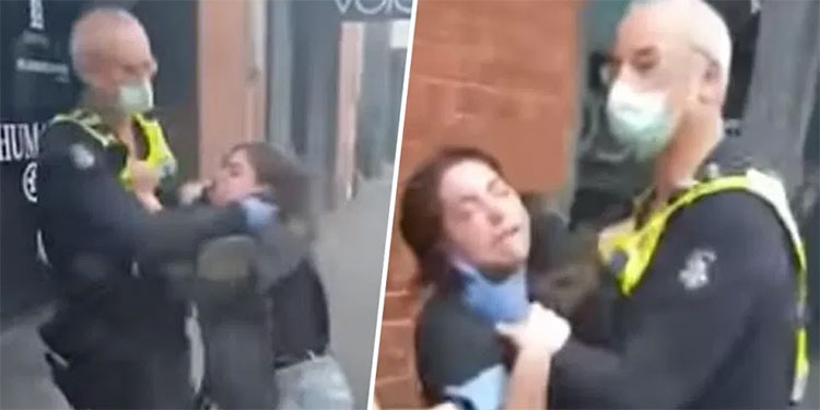 Policía toma del cuello a mujer por no usar mascarilla (Video)