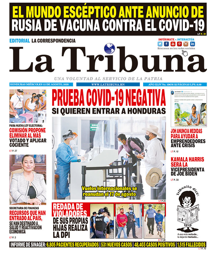 PRUEBA COVID-19 NEGATIVA SI QUIEREN ENTRAR A HONDURAS
