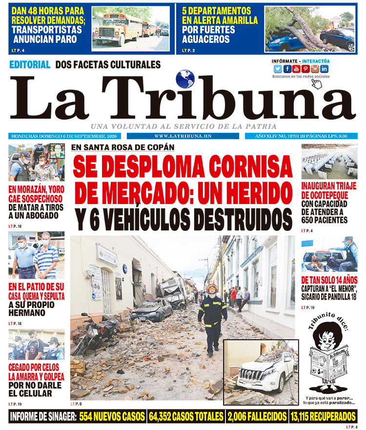EN SANTA ROSA DE COPÁN SE DESPLOMA CORNISA DE MERCADO: UN HERIDO Y 6 VEHÍCULOS DESTRUIDOS