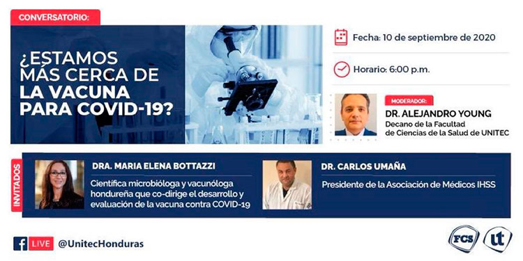 Destacados hondureños participarán en conversatorio ‘¿Estamos más cerca de la vacuna para COVID-19?’