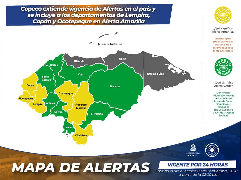 Copeco: Alerta amarilla para 6 departamentos y verde para 8 por las lluvias 