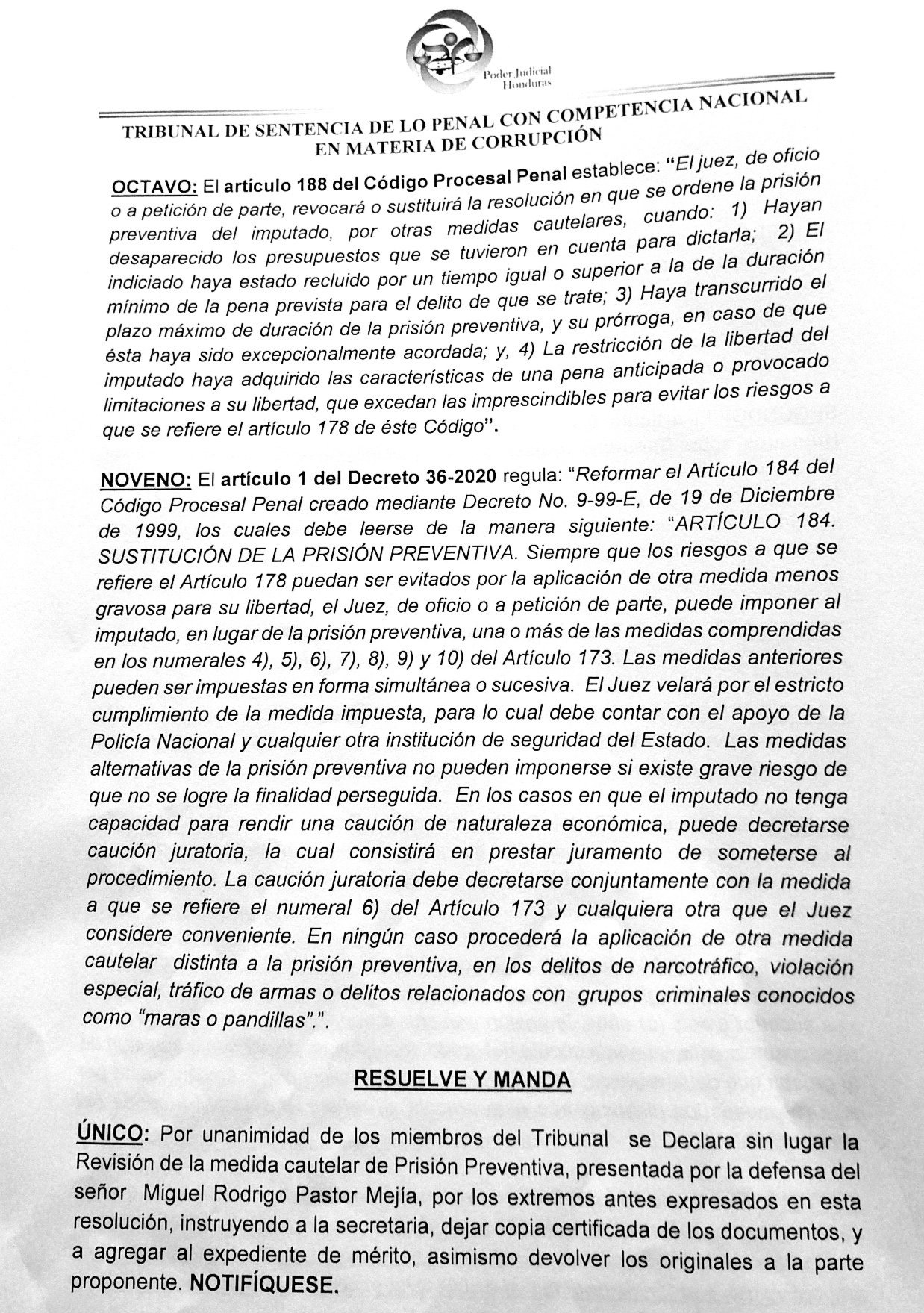 Declaran sin lugar medida cautelar solicitada para Miguel Pastor