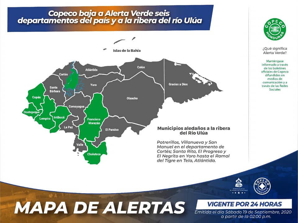 Bajan a alerta verde seis departamentos de Honduras y ribera del río Ulúa