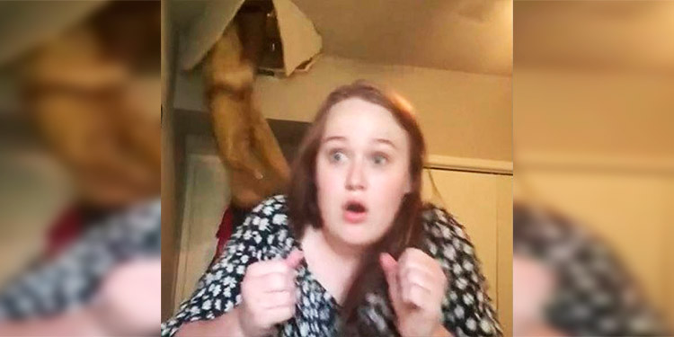 Joven hacia video en TikTok cuando del techo cayó una mujer (Video)