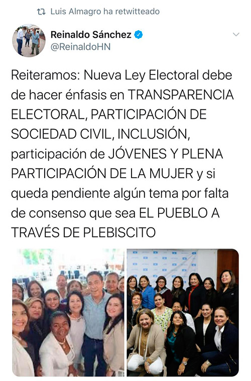 Secretario general de OEA comparte visión de Reinaldo Sánchez sobre nueva Ley Electoral