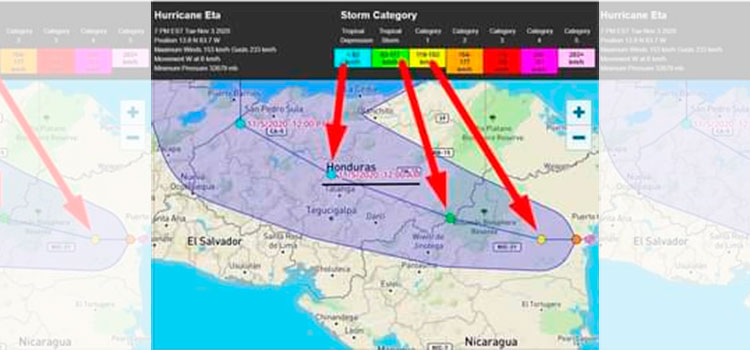 Así será la ruta de ingreso de la tormenta tropical Eta