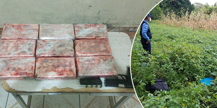 Acosados por policía abandonan cocaína y arma entre matorral