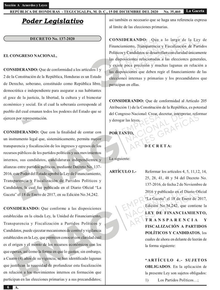 Publicadas en La Gaceta reformas a Ley de Financiamiento