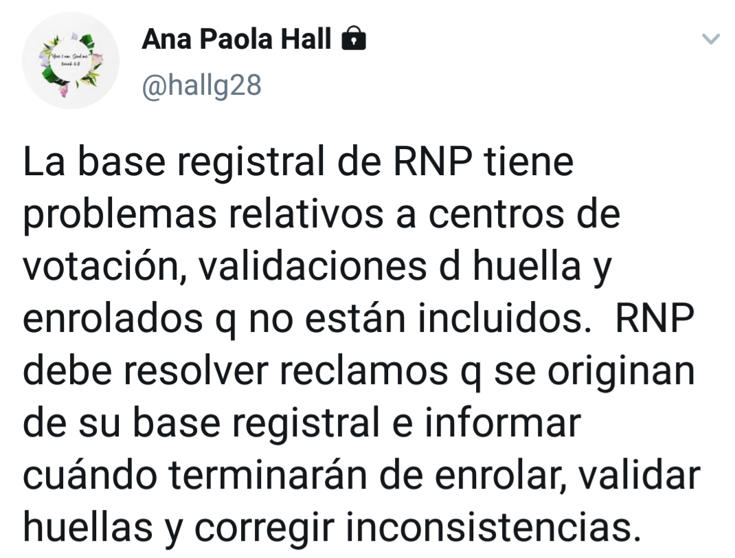 Presidenta del CNE señala al RNP por inconsistencias en su base registral