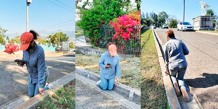 Joven peregrina de rodillas hasta el Santuario de Suyapa
